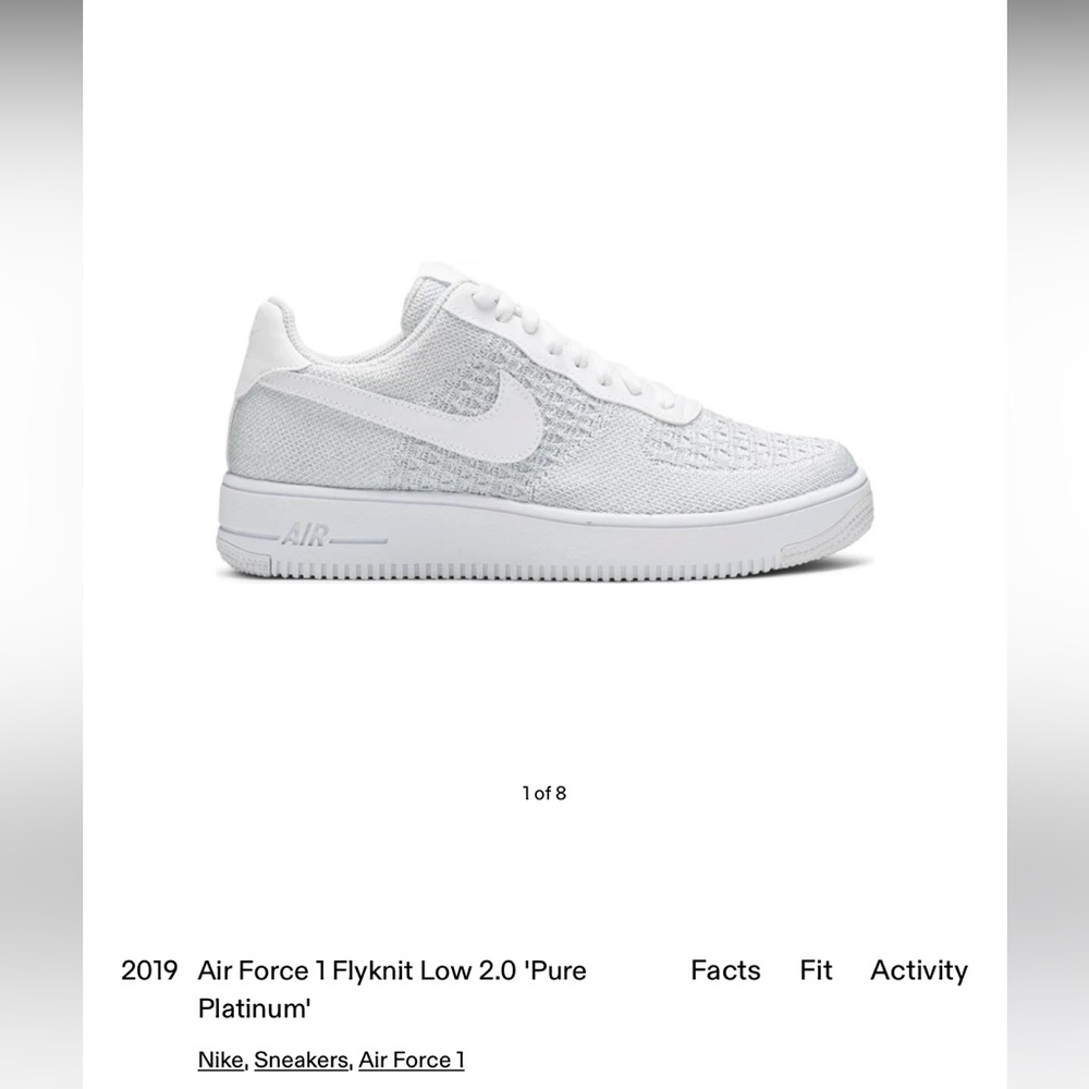 Nike men’s Air Force 1 Flyknit Low 2.0 ‘Pure Platinum’